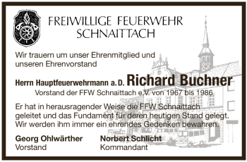 Traueranzeige von Richard Buchner von Pegnitz-Zeitung